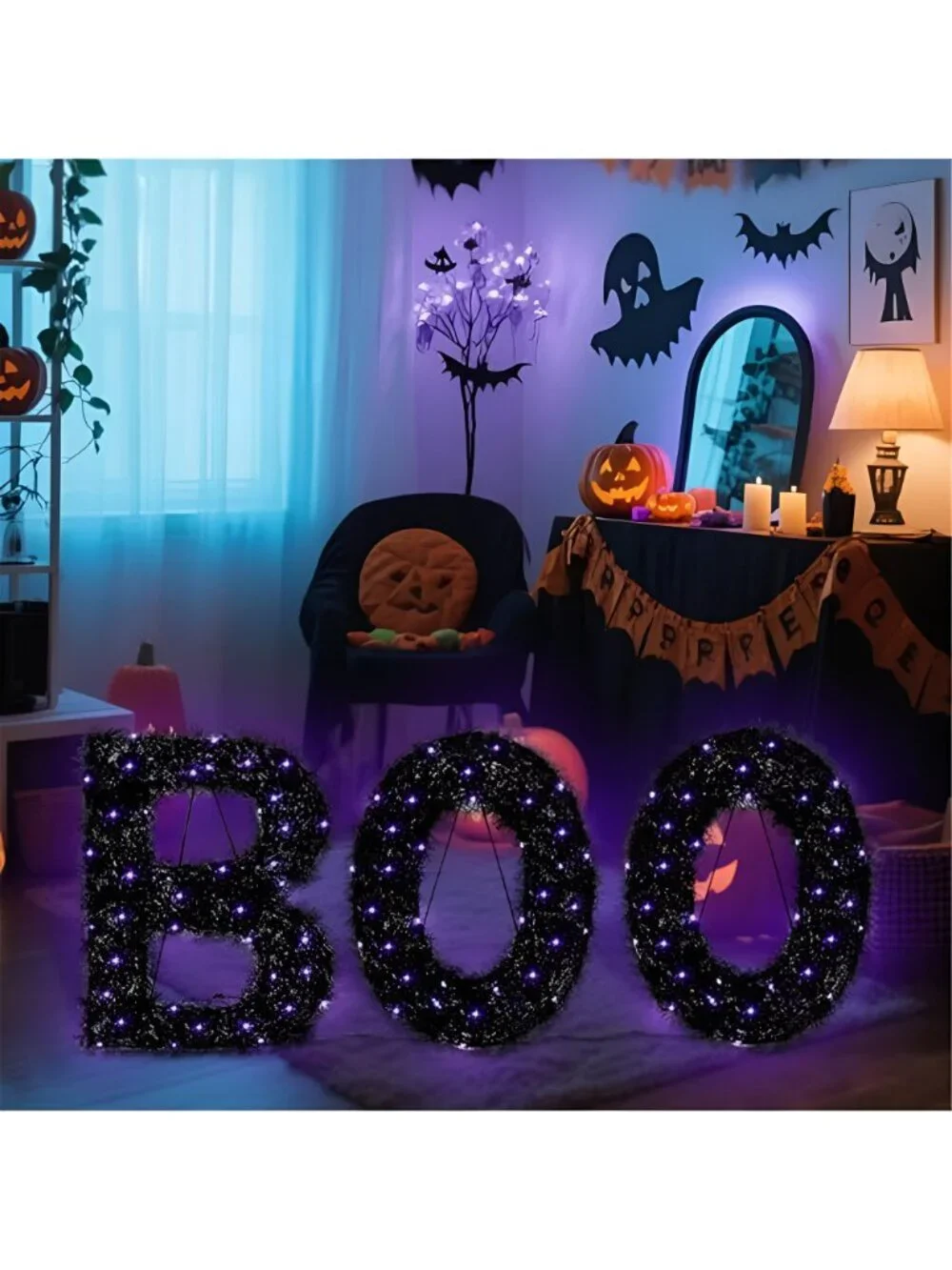 3 Piece Outdoor Boo Sign Halloween Decoration, Lighted Boo Yard Display